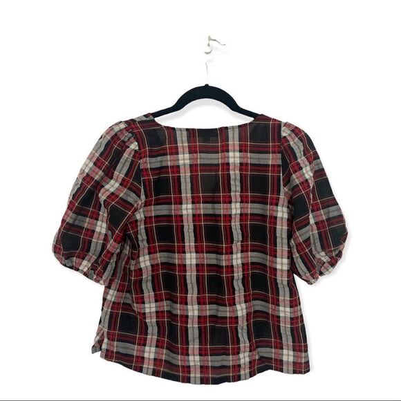 Loft SZ XSP red and white plaid blouse - Picture 3 of 6